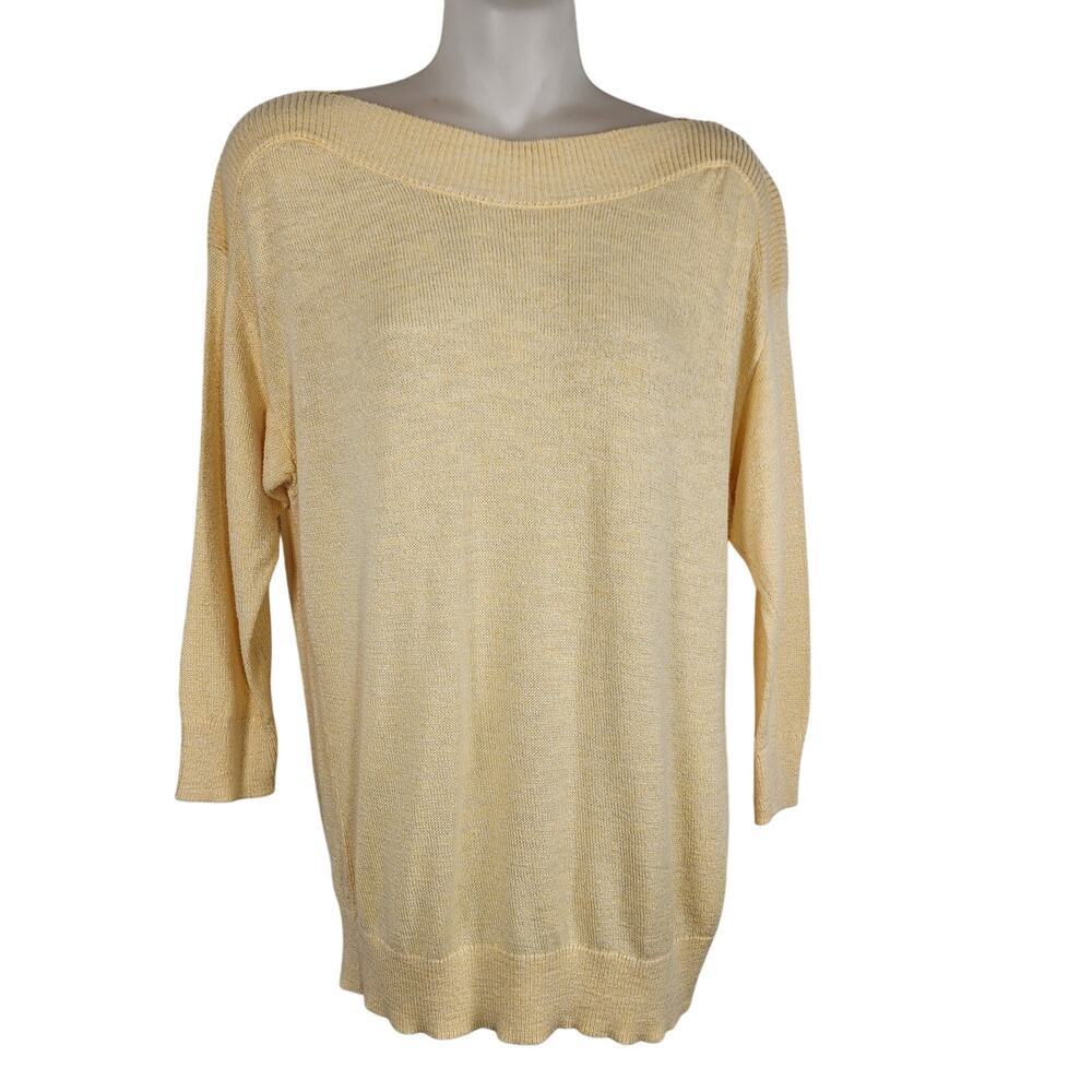 Chico's Women Pullover Sweater Size 1 US Medium Boat Neck Ribbed 3/4 sleeve Knit